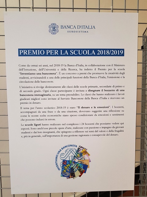 esposizione a palazzo ducale dei bozzetti di -inventiamo una banconota- 2019